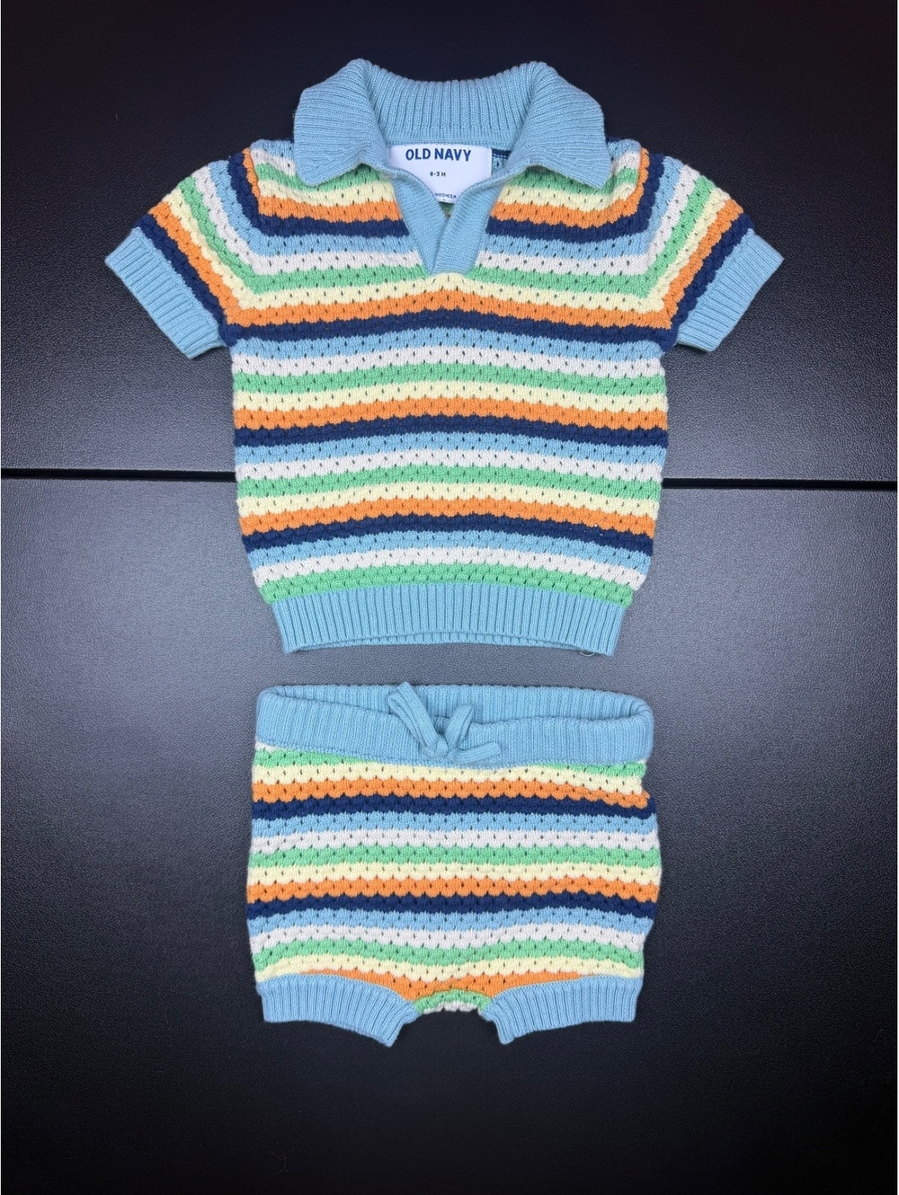 Old Navy Baby 0-3M Striped Knit Sweater Polo Shorts Set Retro 2 Piece